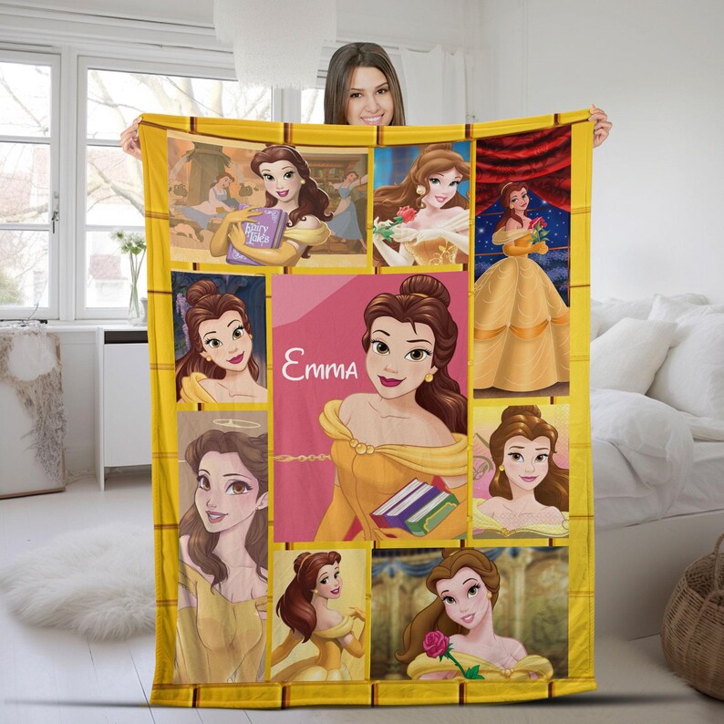Custom Name Disney Beauty and the Beast Blanket, Personalized Belle