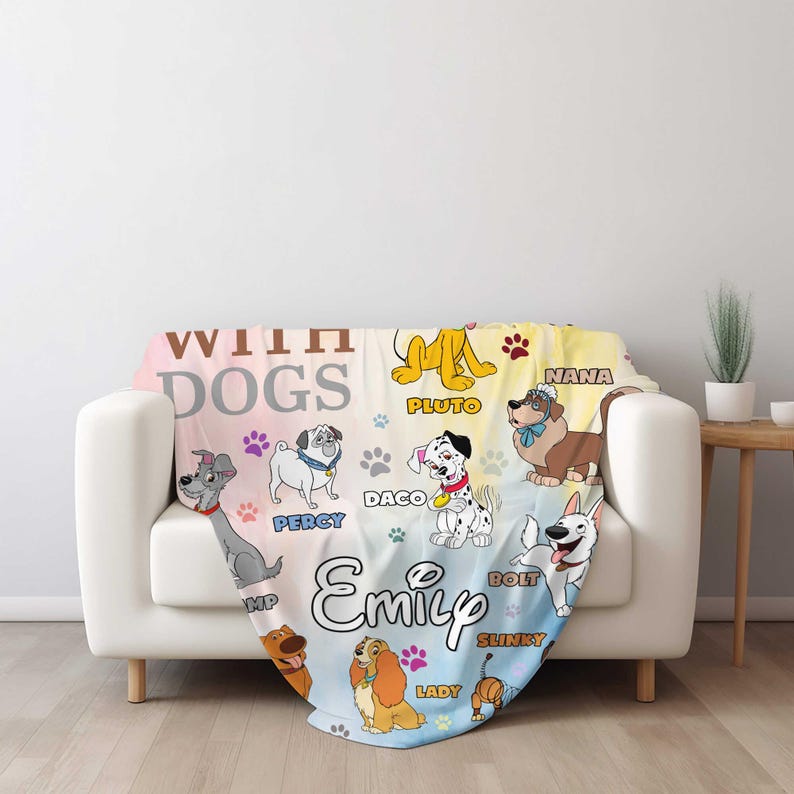 Personalized Disney Dogs Blanket/custom Name Dog Lovers Baby Girl