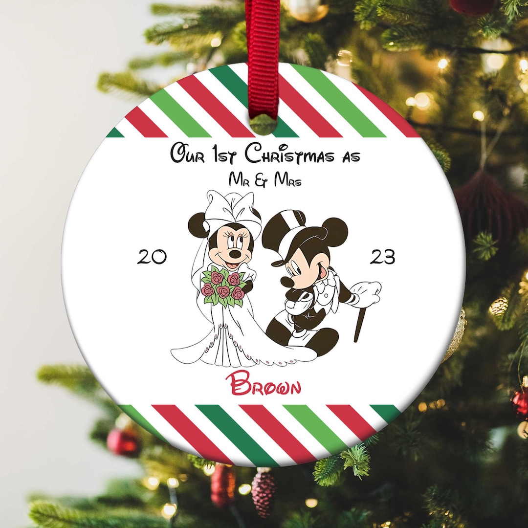 Disney Wedding Ornament mickey Minnie First Christmas as Mr and Mrs