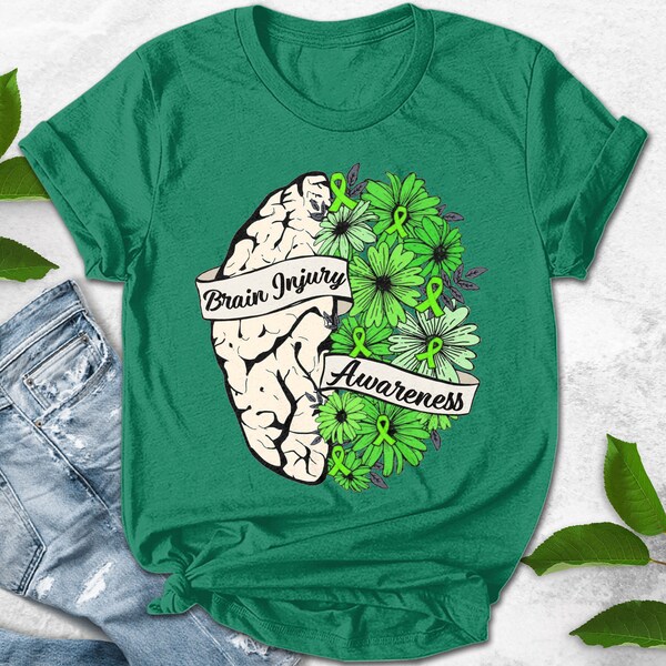 Brain Injury Awareness Shirt, Green Floral Brain Shirt, In March We Wear Green, TBI Awareness Hoodie, Green Ribbon, Celiac Warrior UMYW13