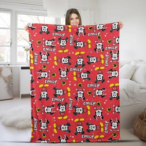 Disney Mickey Mouse Custom Name Blanket, Fleece Minky Sherpa Throws, Cartoon Style Gift for Boys and Girls, Christmas Gift UM4E02