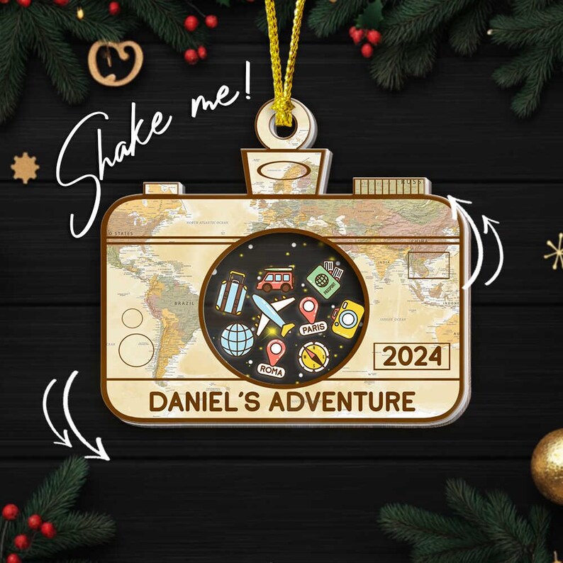 Personalized Travel Adventures Ornament, 4D Travel Shaker Ornament