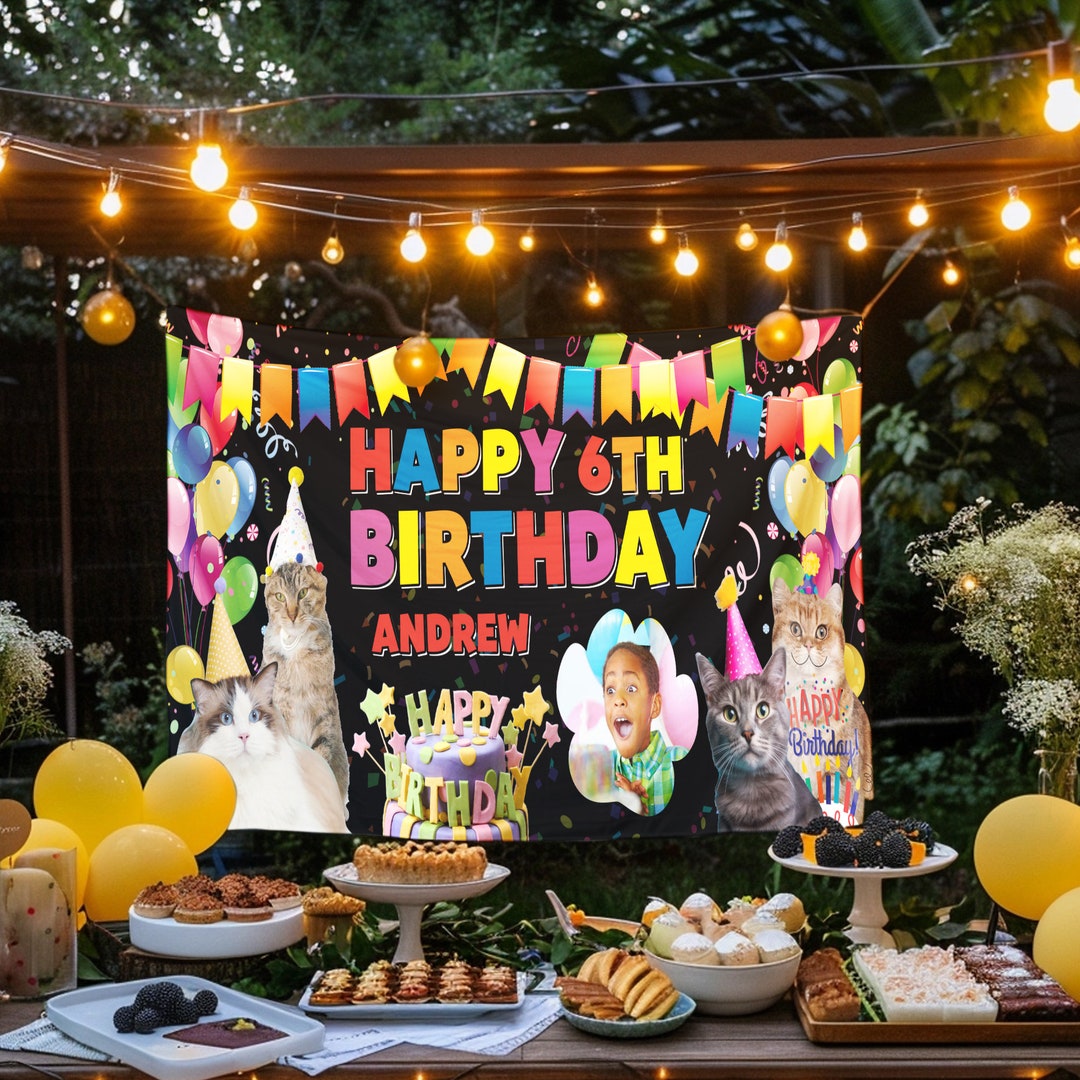 Cat Birthday Backdrop Banner Boy Girl Kitten Birthday Sign Backdrop Pet ...