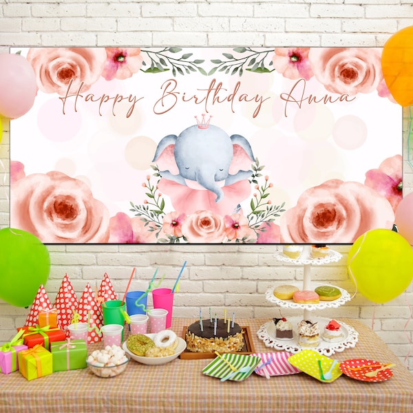 Elephant Baby Shower Backdrop Rustic Floral Pink Flower Wood It's a Girl Photography Background UMYX09