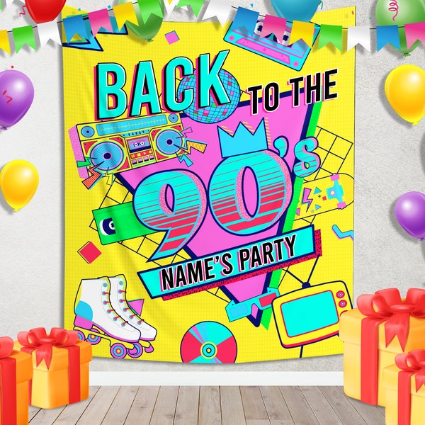 Back To The 90's Backdrop, 90s Theme Party Decoration, Retro Birthday Sign, Nostalgic Disco, Millennial Gen Z Hip Hop Banner, E2IG19