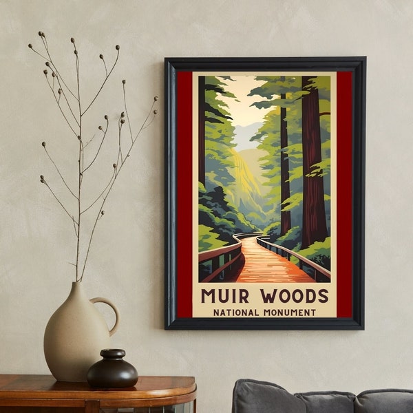 Vintage Travel Poster | Muir Woods National Monument | California Art | Printable Art | Boho Wall Art | Instant Digital Download and Print