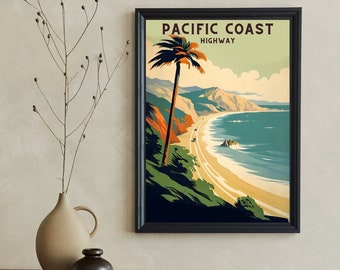 Vintage Travel Poster | Pacific Coast Poster | California Art | Printable Wall Art | Boho Wall Art | Instant Digital Download and Print