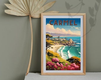Vintage Travel Poster | Carmel Retro Poster | Vintage Inspired Digital Wall Art | Printable Art | Boho Wall Art | Digital Download
