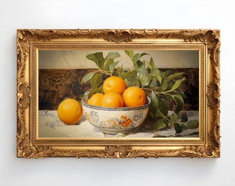 Still Life Digital Art Print | Oranges in a Bowl | Vintage Inspired Farmhouse Printable Art | Boho Wall Art | Instant Download and Print