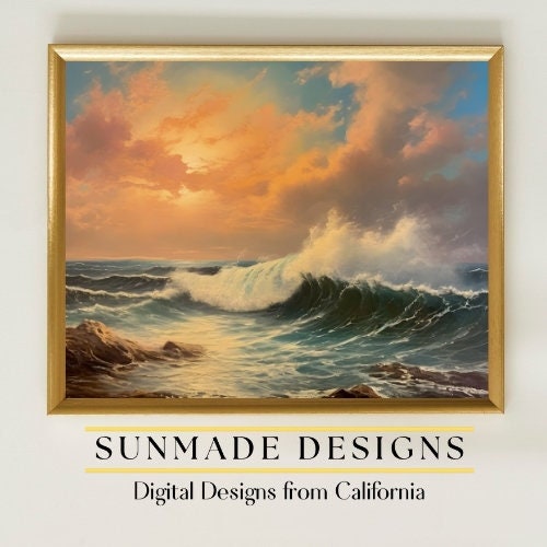 Seascape Digital Art Print Coastal Art Vintage Inspired 