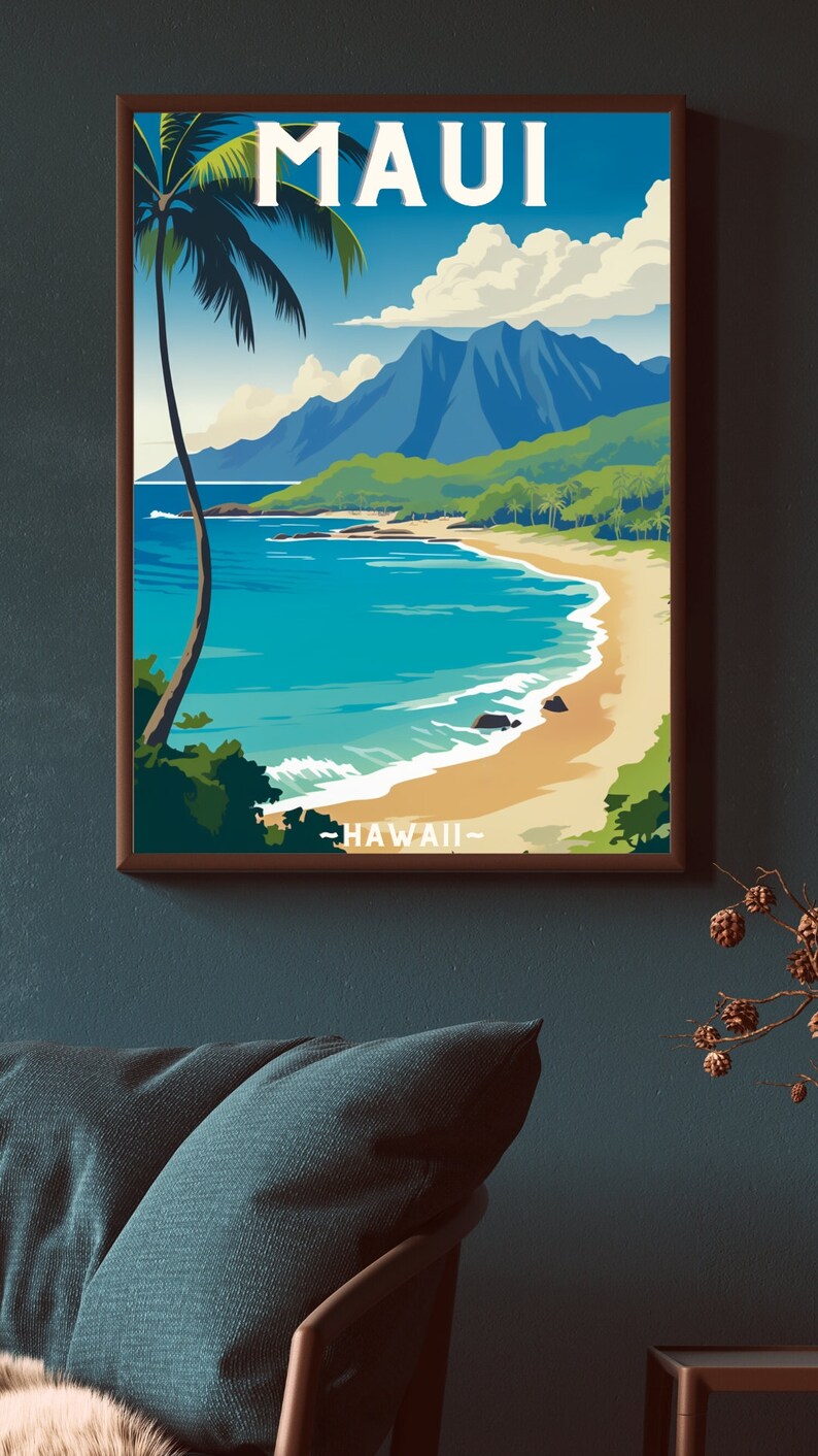 Vintage Travel Poster Maui Retro Poster Vintage Inspired Digital Wall
