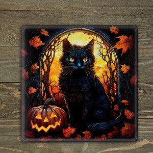 Glasmalerei-Halloween-Katze-Schneidebrett Sublimationsdesign (Digitaler Download)