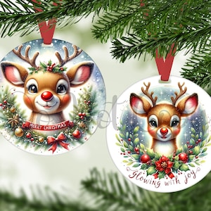 Rudolph Reindeer Christmas Ornament Sublimation Design (PNG Digital Download)