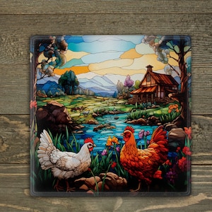 Glasmalerei vom Bauernhof Tiere Schneidebrett Sublimationsdesign (Digitaler Download)