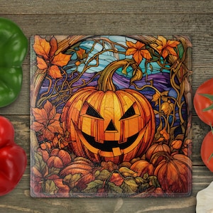 Stained Glass Pumpkin Cutting Board Sublimation Design (Digital Download)