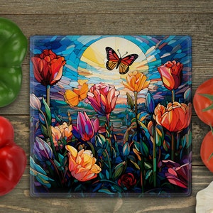 Schmetterling Tulpen Glas-Schneidebrett Sublimationsdesign (digitaler Download)