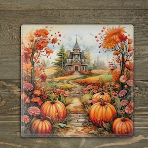 Pumpkin Cottage Glas Schneidebrett Sublimationsdesign (digitaler Download)