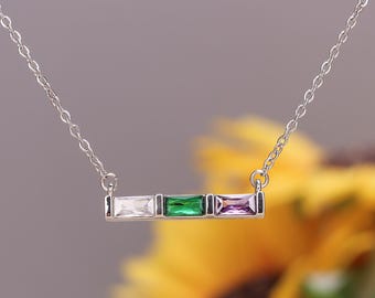 Baguette Birthstone Necklace | Family Birthstone Necklace, Mother's Day Gifts | Mother's Birthstone Jewelry | Gift for Mom | Birthday Gift