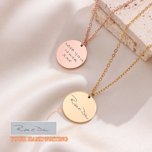 Collar con dije de escritura a mano real, collar conmemorativo grabado en oro, joyería exclusiva, regalo de Navidad para hermana/madre