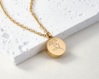 Personalized Urn Necklace, Birth Flower Urn Pendant, Custom Urn Necklace, Cremation Engraved Necklace, Memorial Gift,Human Ashes Jewelry