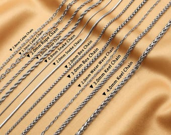 Waterproof Titanium Steel Chain Necklace for Men Women, Tarnish Free Cable, Box, Rope, Keel, Snake, Water Wave Chain, Non-Tarnish Jewelry
