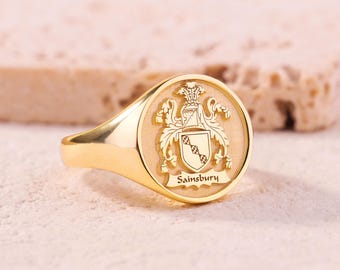 Personalized Gold Signet Ring - Custom the Family Crest or Any Logo - Wax Seal Signet Ring - Gift for My Husband - Valentine's Day Gift