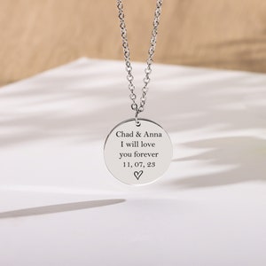 Personalized Date Name Necklace Stainless Steel Gold Necklace Engraved Necklace Personalized Coin Necklace Personalized Gift Gift for Her