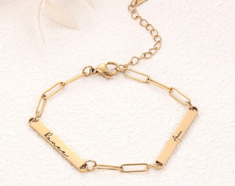 Personalized Name Bar Paperclip Bracelet | Sterling Silver
