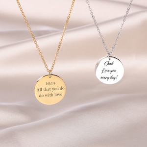 Collar de disco personalizado, collar grabado, collar con nombre y moneda, collar con fecha, regalo de joyería para mujer, regalo conmemorativo