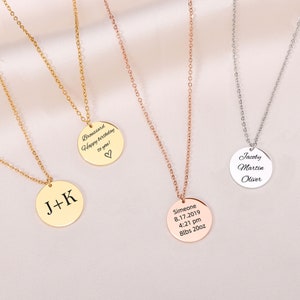 Collar grabado personalizado Nombre personalizado Collar de monedas Collar de disco inicial Regalo personalizado Regalo conmemorativo Regalo de boda