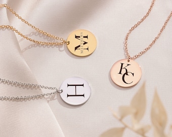 Engraved Disc Initial Necklace, 925 Silver, Personalized Letter Pendant