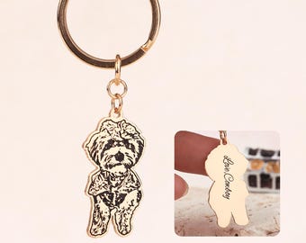 Custom Pet Portrait Keychain – Engraved Dog or Cat Memorial