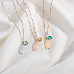 Collar de flor de nacimiento pequeña de plata esterlina, collar con piedra de nacimiento, joyería de flor de nacimiento, collar delicado para mamá, regalo de Navidad para ella