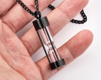 Engraved Hourglass Urn Necklace: Stainless Steel Ash Vial, Cremation Jewelry