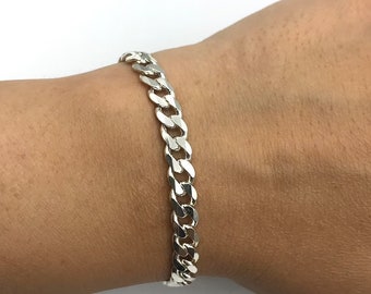 Silver 925 Curb Link Bracelet, Cuban Link Silver Bracelet,Chain Bracelet,Men Bracelet, Women Bracelet, Gift For Her, Gift For Him