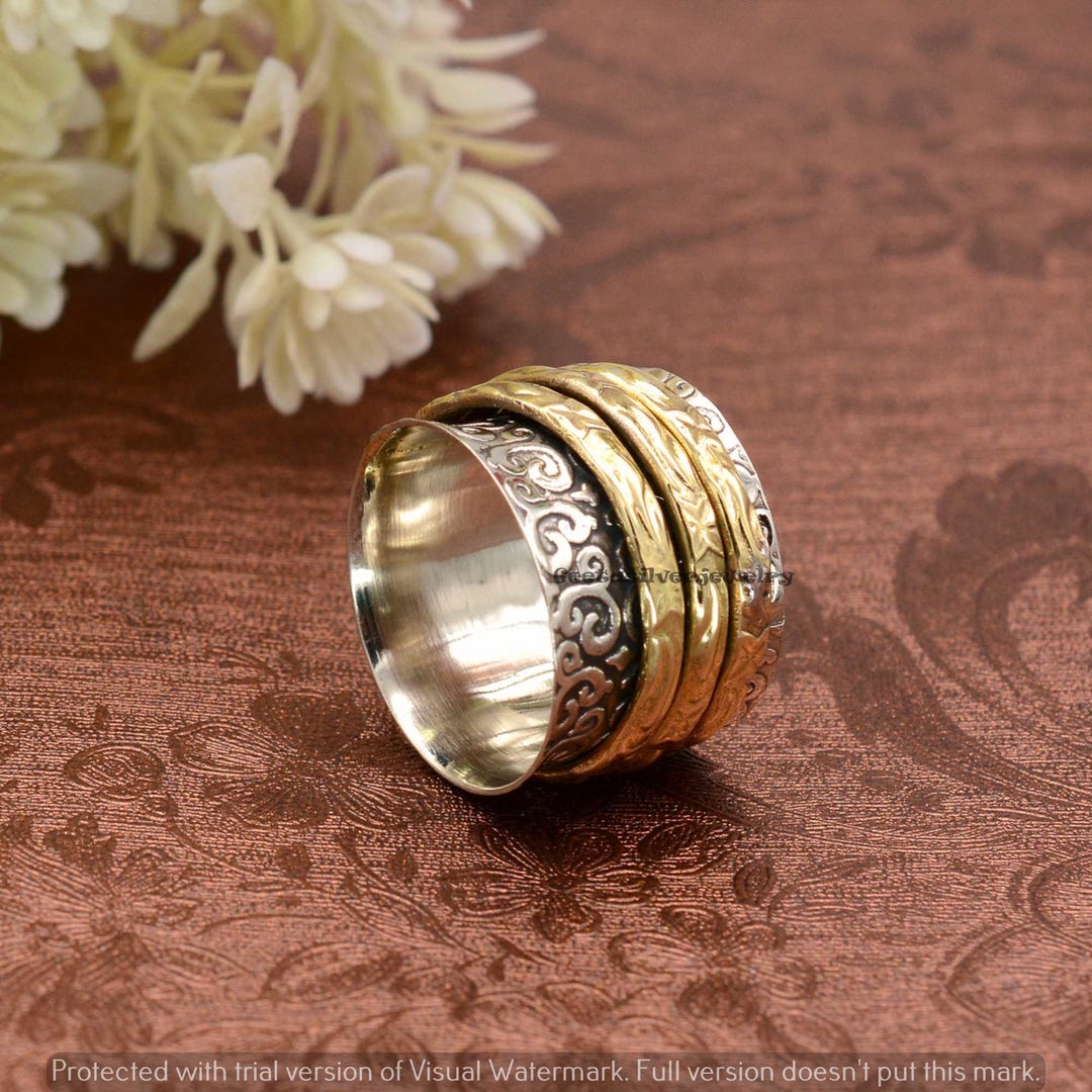 Sterling Silver Spinner Ring: Three-tone Meditation Fidget Ring - Etsy