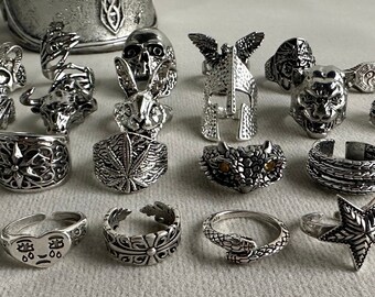 Goth Y2K Rings, Unisex Chunky Ring, Open Size Punk Gothic Ring, Goth Y2K Rings, Silver Punk Rings