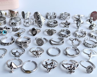 Unisex Y2K-ringen, zilveren dikke ring, gotische punkring, vintage Goth-ringen, zilveren punkringen aanpassen