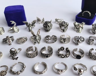 Unisex Y2K Ring / Silver Chunky Ring / Adjustable Punk Ring / Modern Retro Rings / Halloween Christmas Gift Rings