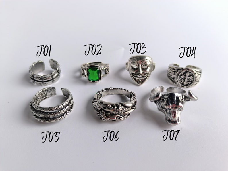 Anello Y2K da 2 pezzi / Anello regolabile unisex / Anelli retrò moderni / Anello punk grosso / Anelli regalo di Natale di Halloween immagine 5