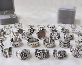 Nieuwe stijl Y2K punk ringen, Unisex dikke ring, open grootte gotische punk ring, Goth Y2K ringen, zilveren punk ringen