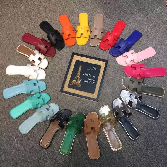 Women leather slides, soft Gem