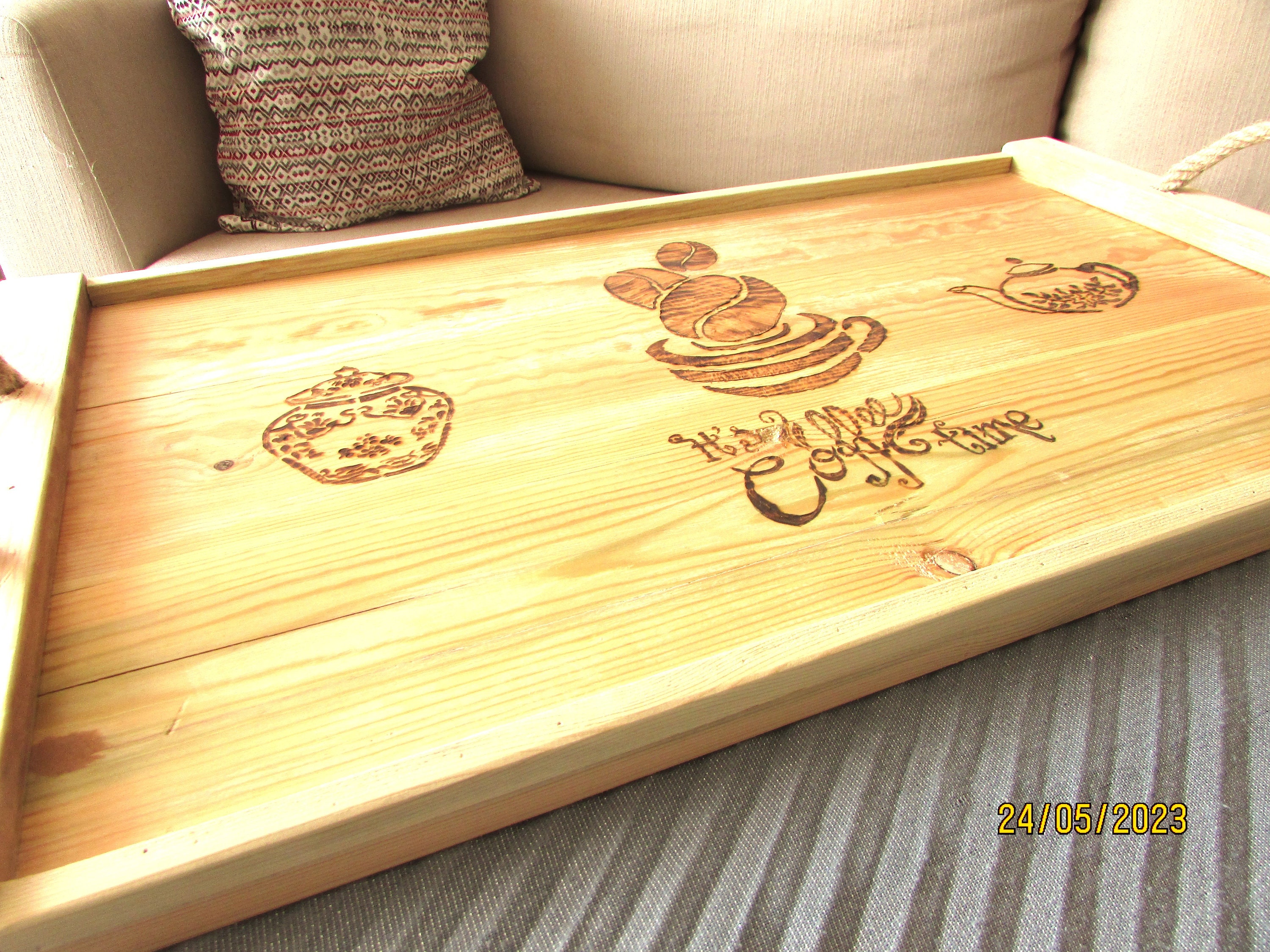 Large Wooden Tray Farmhouse Kitchen Serving Tray Sofa Decor Etsy
