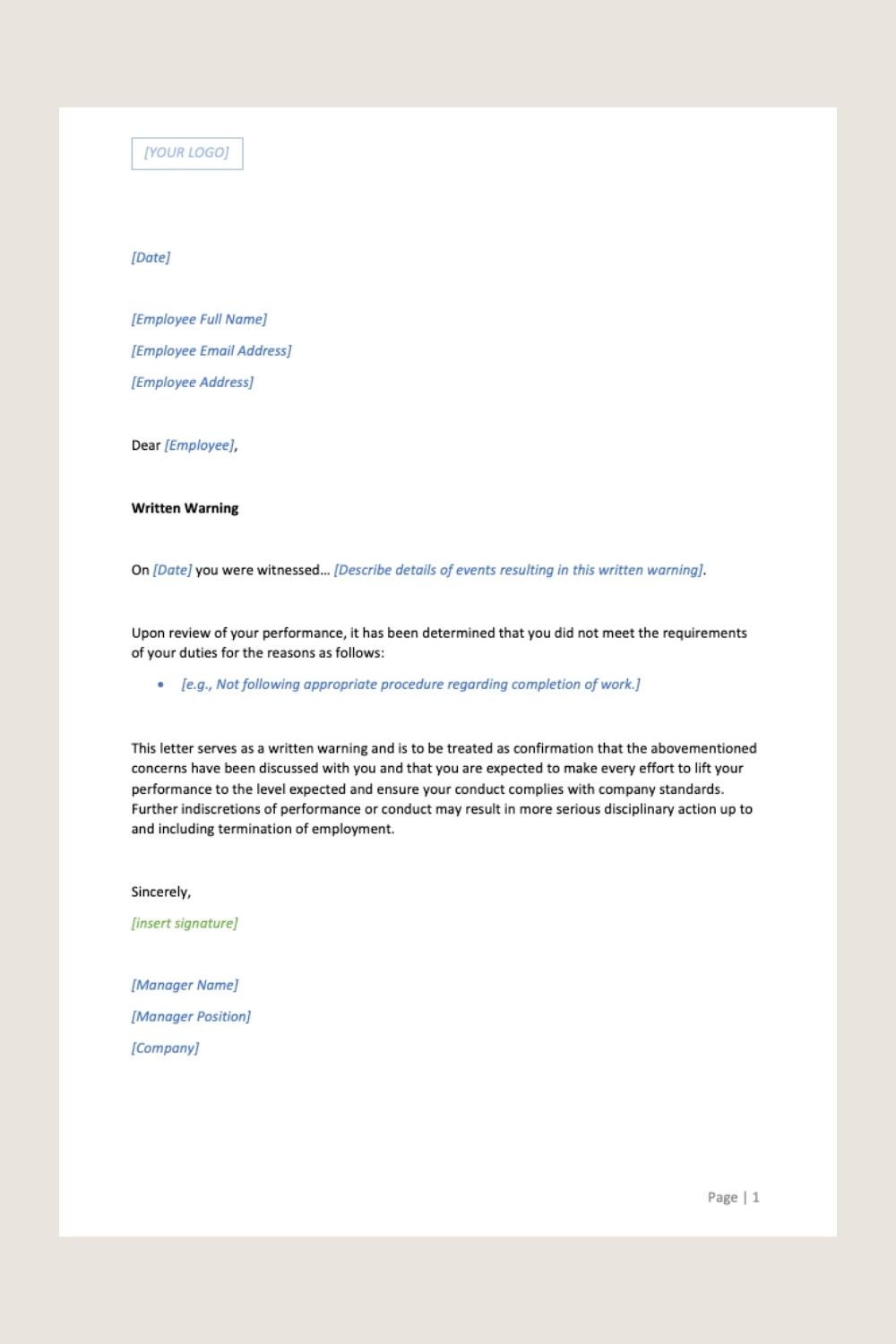 Written Warning HR Template - Etsy