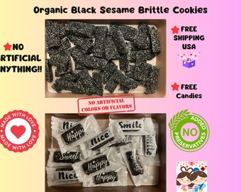 Organic Black Sesame Seed Brittle Cookies/ Asian Brittle Candy/ Healthy Asian Snack/ Healthy Candy/ Gluten Free Black Sesame Cookies