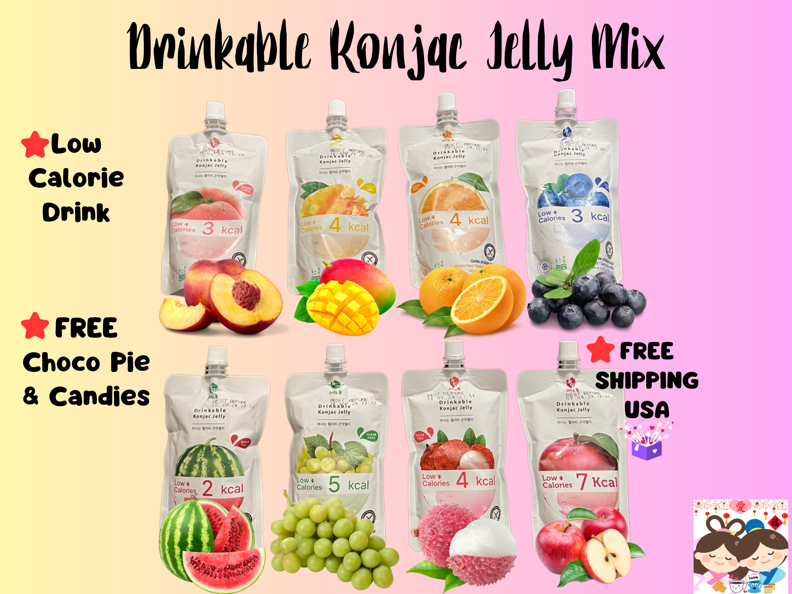 Drinkable Konjac Jelly/fruit Jelly Drink/low Calories/no Sugar/8pcs ...