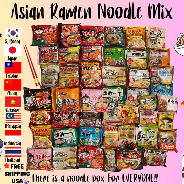 Asian Instant Ramen Noodle Mix Box/Instant Spicy Noodles/Veg & Non Veg/Samyang Buldak Paldo Sapporo Ichiban Nissin Mama/12 pcs/Asian Snacks