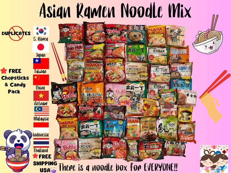 Asian Instant Ramen Noodle Mix Box/Instant Spicy Noodles/Veg & Non Veg/Samyang Buldak Paldo Sapporo Ichiban Nissin Mama/12 pcs/Asian Snacks image 1