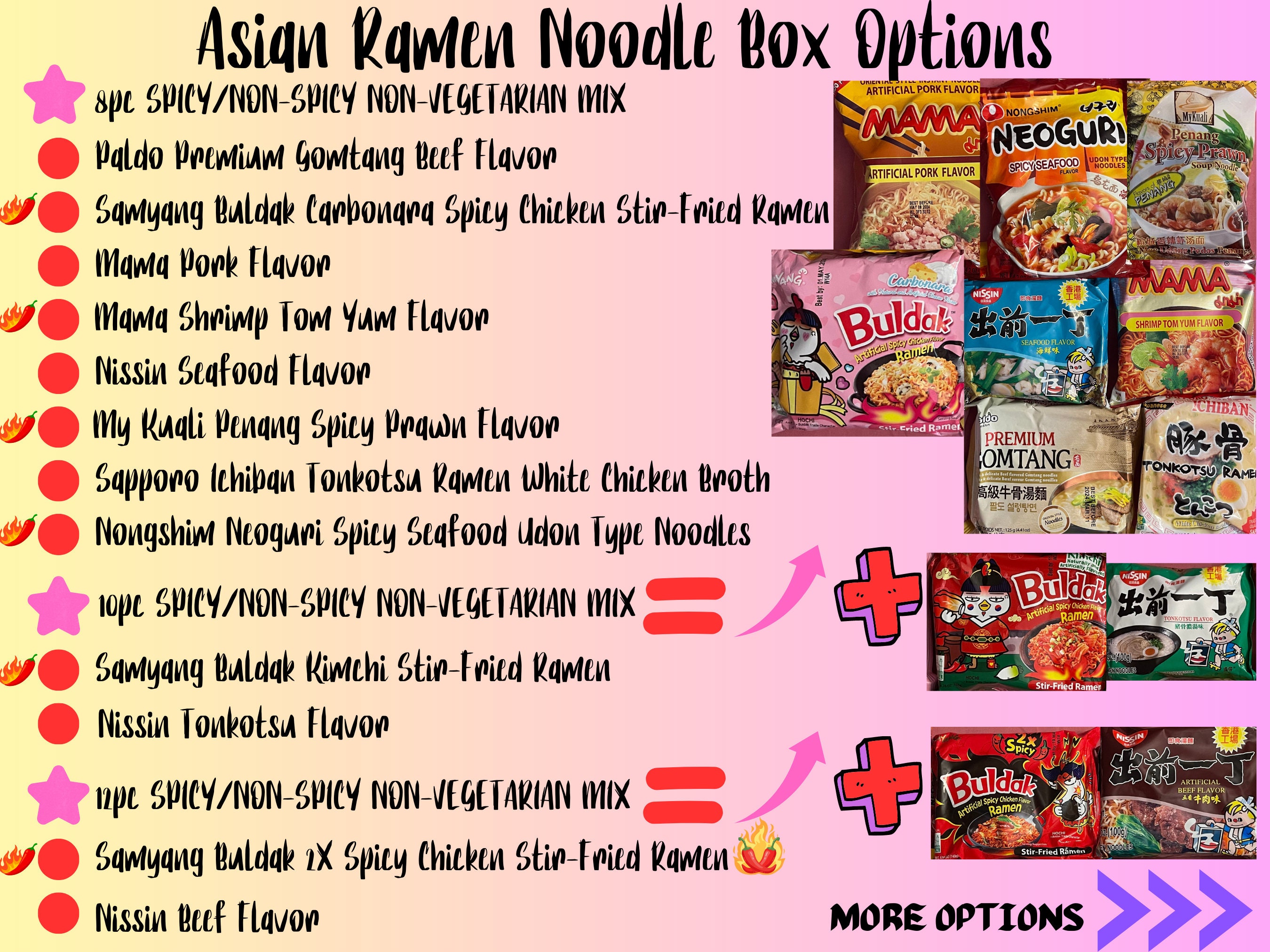 Assorted Asian Ramen Noodle Box/instant Spicy Noodles/veg & Non Veg