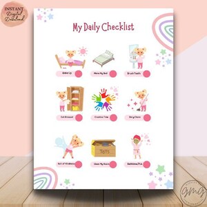 Kids Daily Checklist Printable, Toddler Chore Chart, Daily Routine Responsibility Chart, To Do List With Pictures, Instant Download
